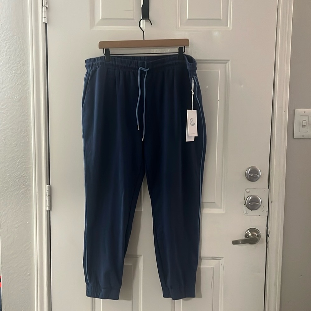 NWT $138 Calme by Johnny Was Elements Track Pants Blue with Drawstring Sz XXL